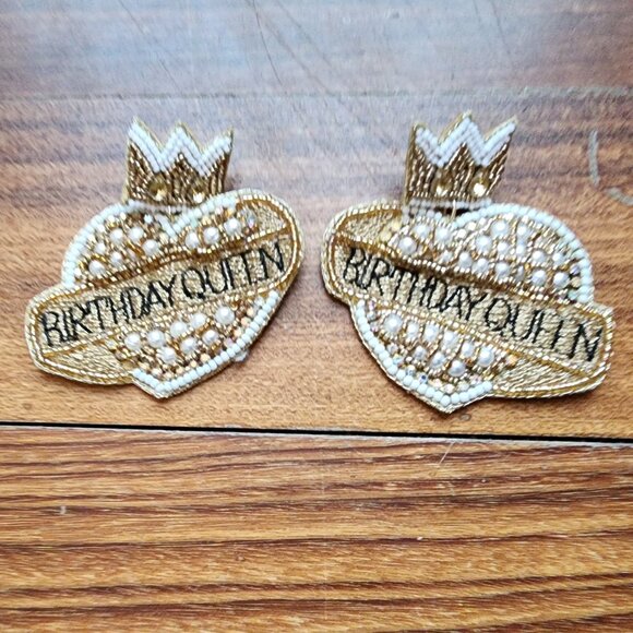 Claire's Birthday Queen Beaded Embroidered Earrings - Picture 10 of 14